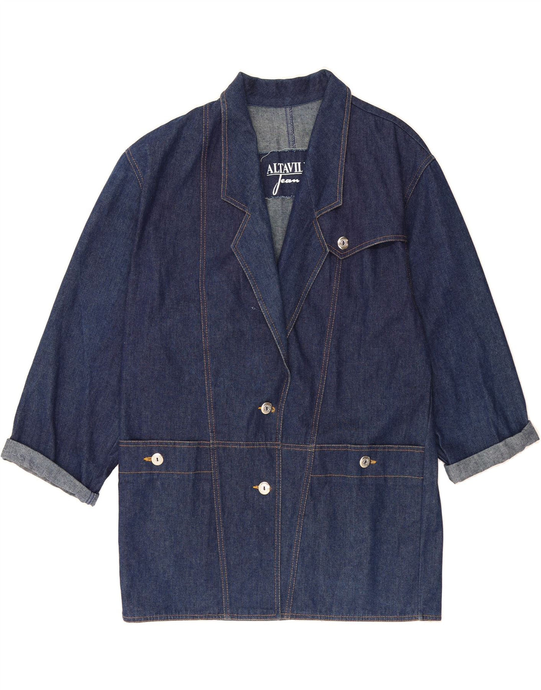 ALTAVILLA Womens Denim Coat UK 16 Large Blue Cotton Vintage Altavilla and Second-Hand Altavilla from Messina Hembry 
