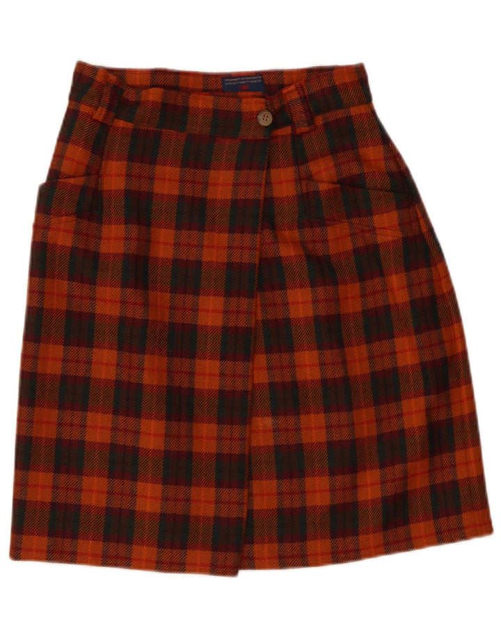 Vintage Womens Wrap Skirt IT 42 Medium W28 Orange Check Wool