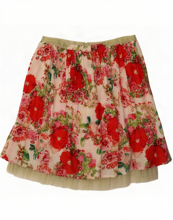 Fustă A-Line pentru Damă Vintage Medium W30 Bej Floral Bumbac