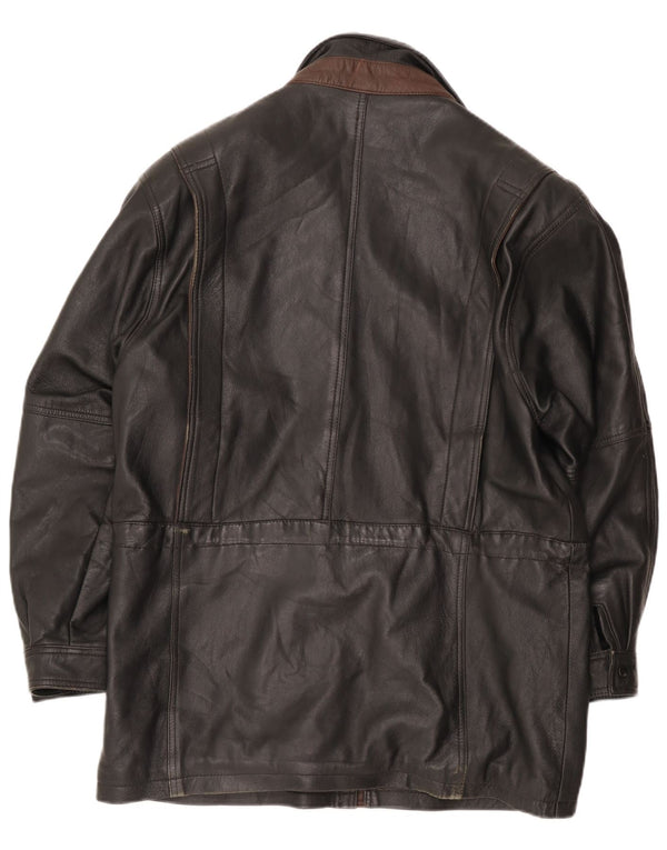 Vintage Mens Faux Leather Windbreaker Coat IT 50 Large Black Polyamide