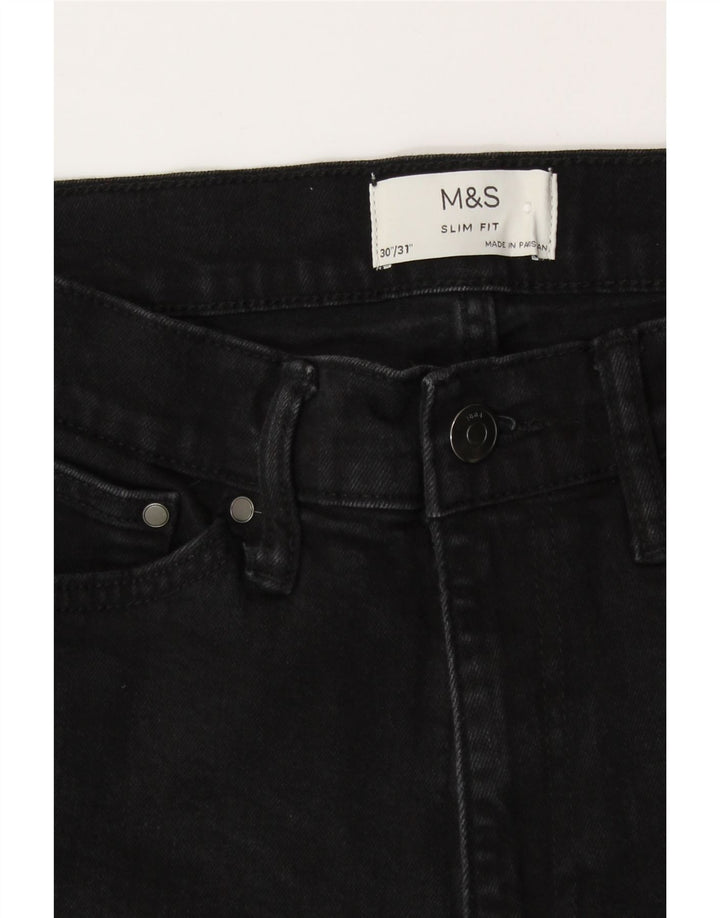 MARKS & SPENCER Mens Slim Jeans W30 L31 Black Cotton