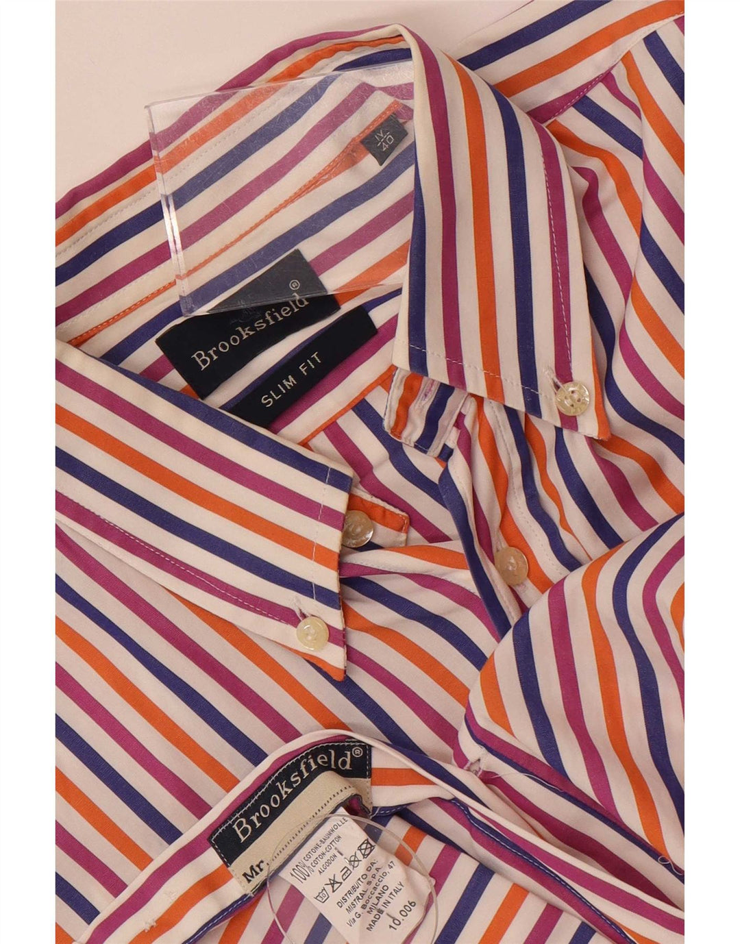 Brooksfield Herre Slim Fit skjorte størrelse 40 Medium Flerfarvet stribet bomuld