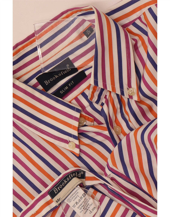 Brooksfield Herre Slim Fit skjorte størrelse 40 Medium Flerfarvet stribet bomuld