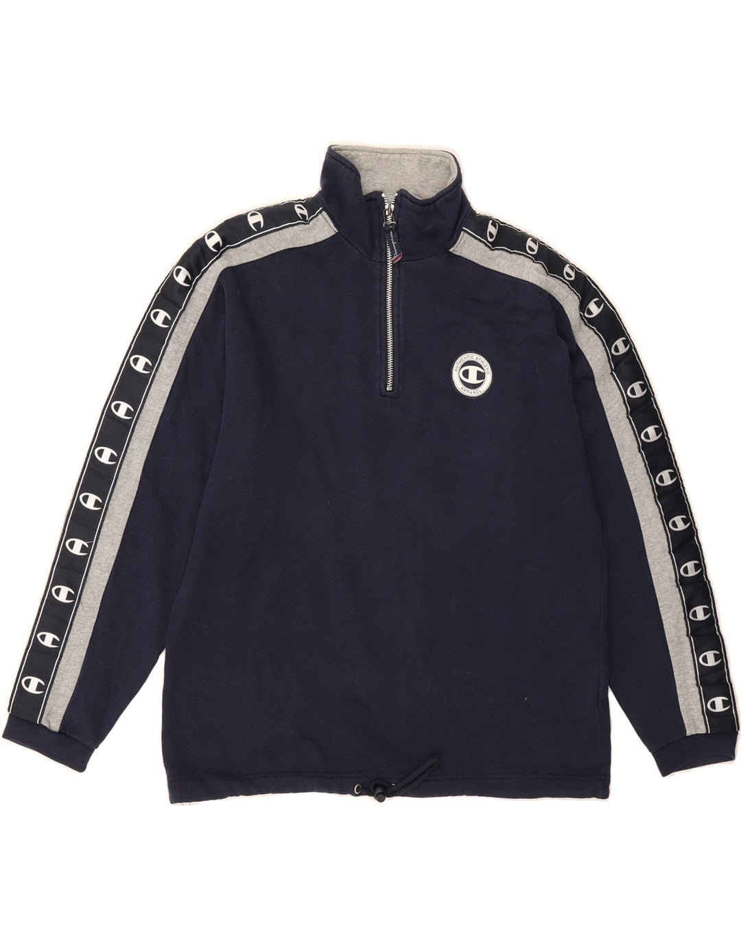 CHAMPION Mens Graphic Sweatshirt Jumper Small Navy Blue Colourblock Vintage Champion and Second-Hand Champion from Messina Hembry 