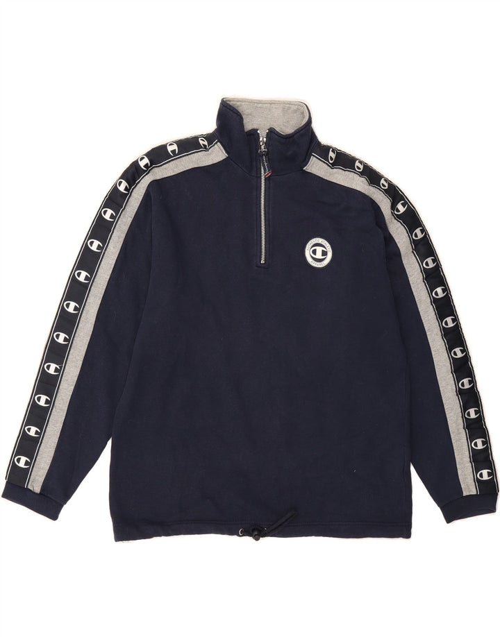 CHAMPION Mens Graphic Sweatshirt Jumper Small Navy Blue Colourblock Vintage Champion and Second-Hand Champion from Messina Hembry 