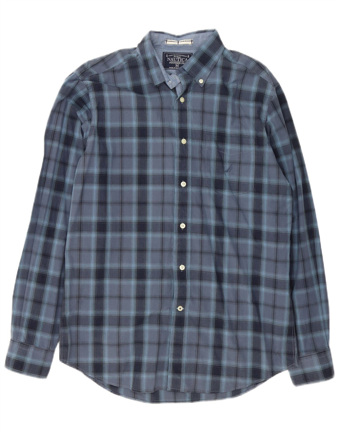 Nautica Mens Shirt Medium Navy Blue Check Cotton