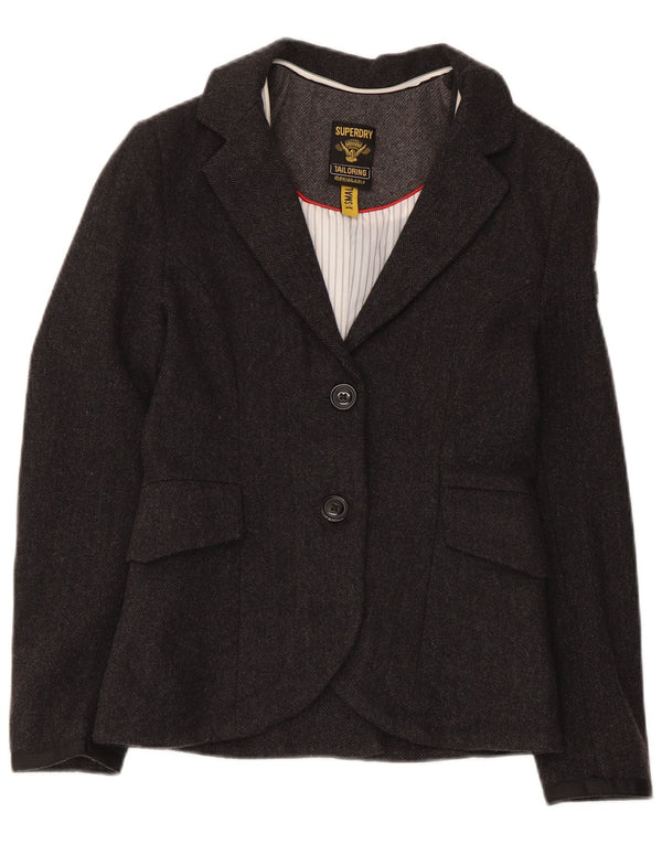 Giacca blazer da donna a 2 bottoni Superdry UK 6 XS lana grigia