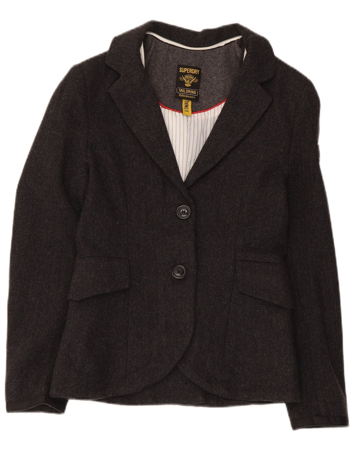 Superdry Veste Blazer 2 Boutons Femme UK 6 XS Gris Laine