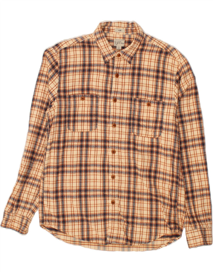 J. CREW Mens Slim Flannel Shirt Large Beige Check Cotton Vintage J. Crew and Second-Hand J. Crew from Messina Hembry 