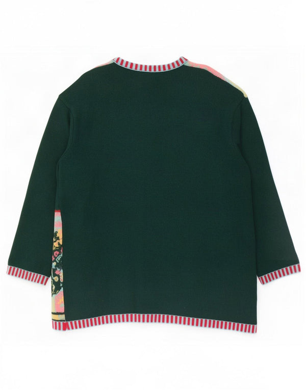 Maglione cardigan da donna Benetton UK 16 Lana geometrica verde grande