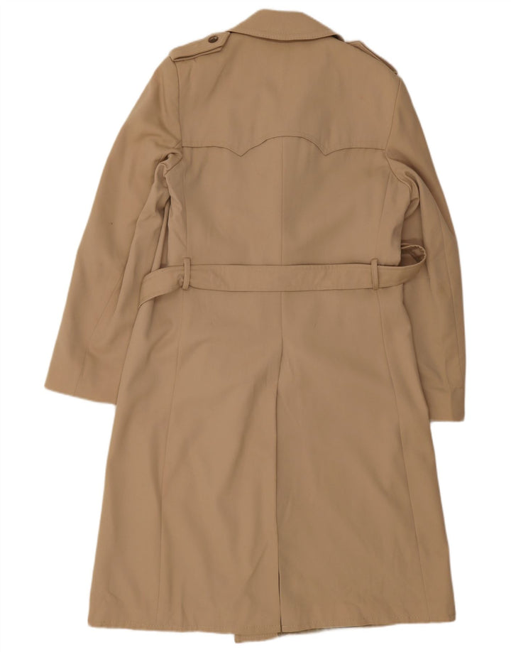 vintage Mens Double Breasted Coat UK 38 Laine Vierge Beige Moyenne