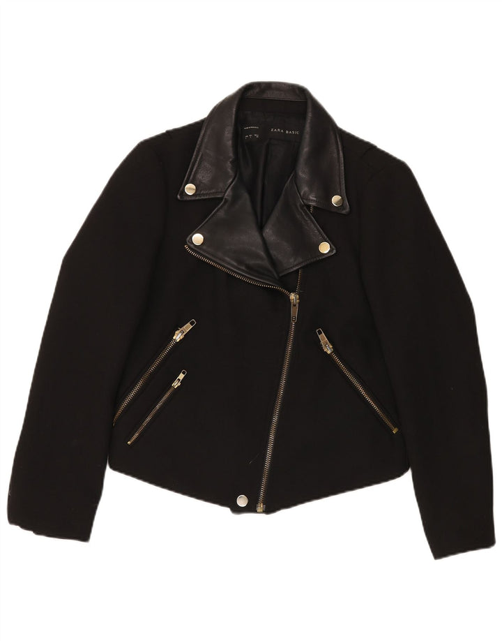 ZARA Womens Crop Biker Jacket UK 14 Large Black