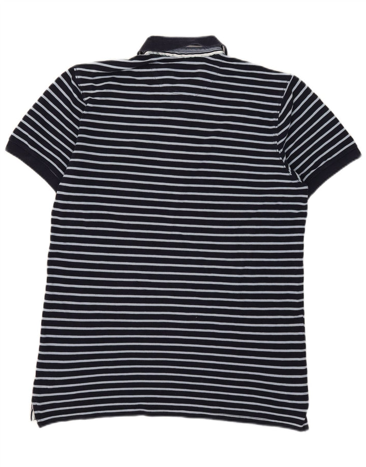 Massimo Dutti Mens Polo Shirt Large Navy Blue Striped