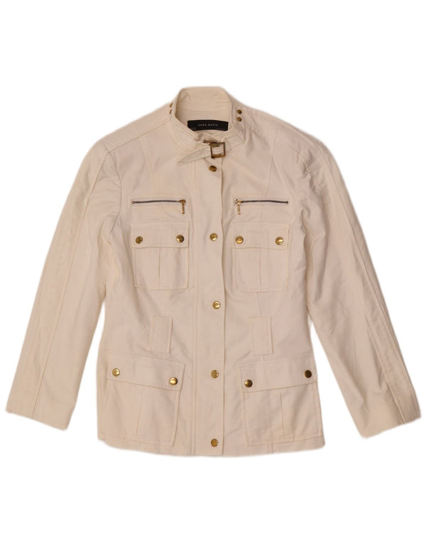 Zara Damen Utility-Jacke UK 12 Mittelweiße Baumwolle