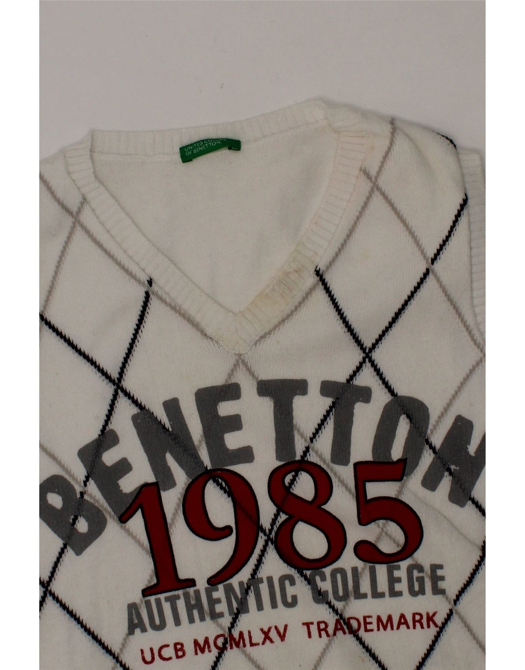 BENETTON Boys Graphic Vest Tank Top 6-7 Years White Check Vintage Benetton and Second-Hand Benetton from Messina Hembry 