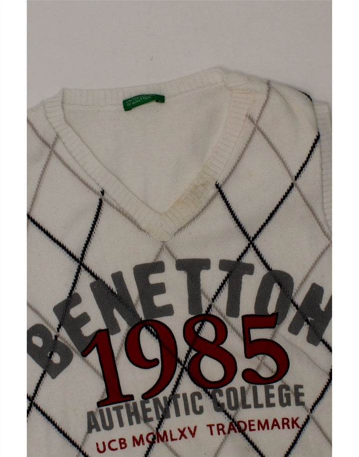 BENETTON Boys Graphic Vest Tank Top 6-7 Years White Check Vintage Benetton and Second-Hand Benetton from Messina Hembry 