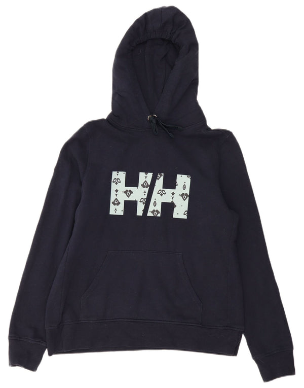Helly Hansen Womens Graphic Hoodie Jumper UK 14 Medium Navy Blue Cotton