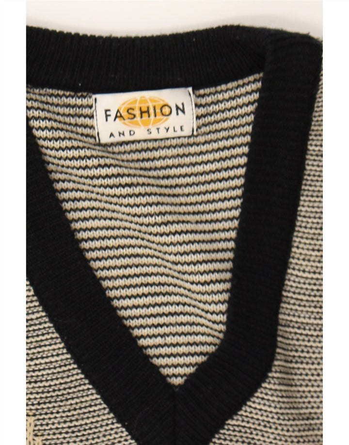 VINTAGE Mens Jumper Sweater Large Beige Geometric Acrylic Vintage Vintage and Second-Hand Vintage from Messina Hembry 