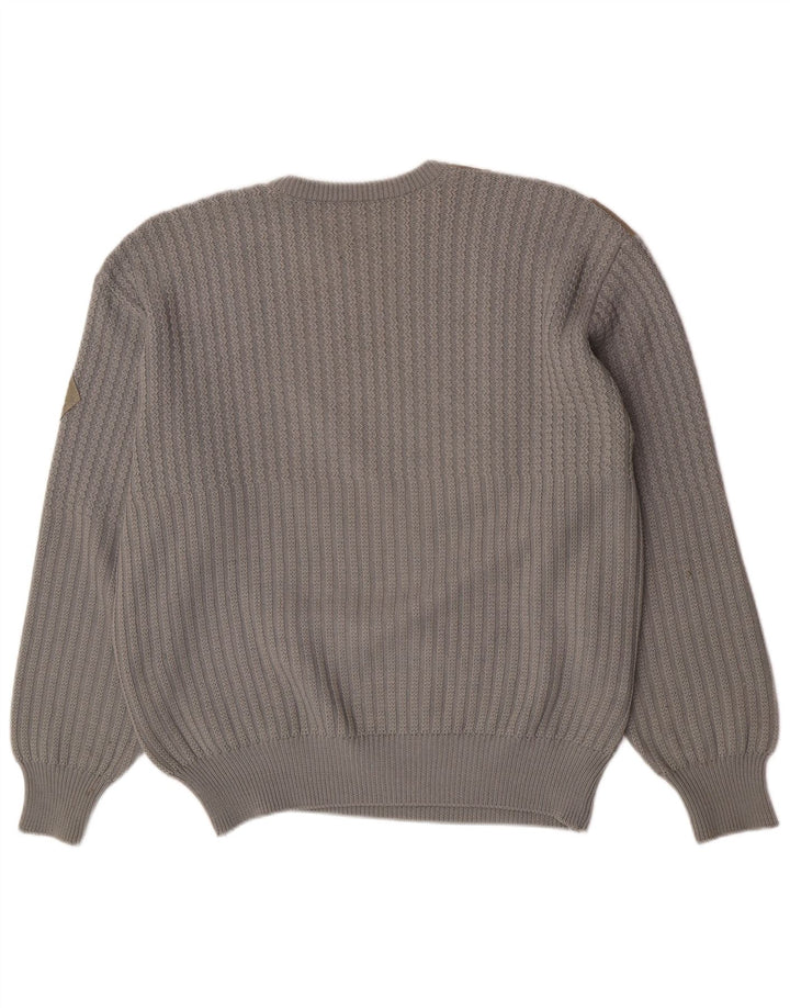 Vintage Mens Crew Neck Jumper Sweater Large Grey Colourblock Wool