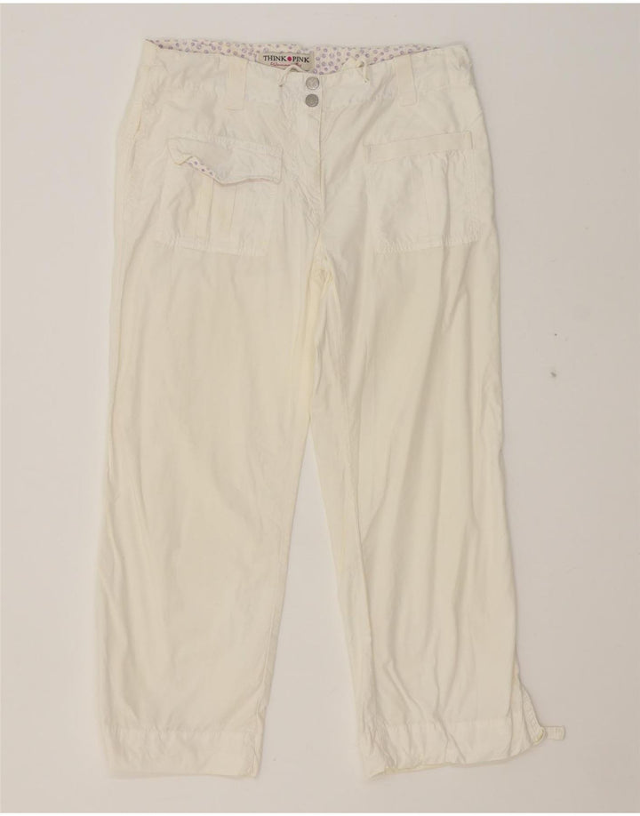 THINK PINK Womens Straight Cropped Trousers IT 44  Medium W30 L24  White Vintage Think Pink and Second-Hand Think Pink from Messina Hembry 