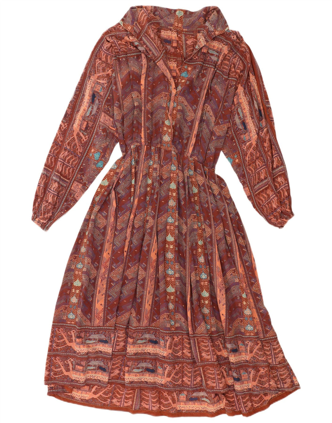Vintage Womens Abstract Pattern Maxi Dress UK 14 Medium Multicoloured