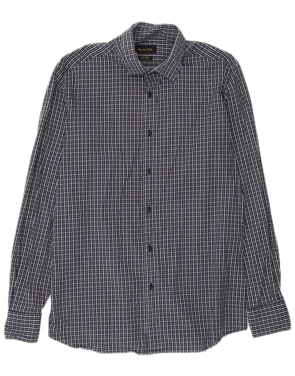 Massimo Dutti Mens Shirt Large Navy Blue Check Cotton