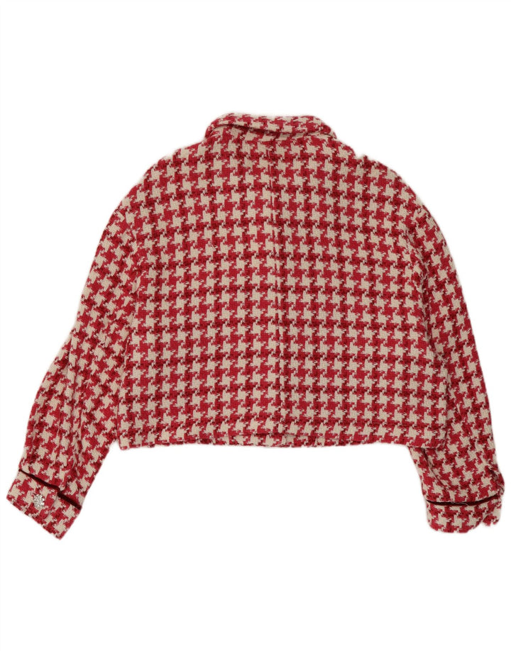 Zara Womens Bolero Jacket UK 14 Medium Red Houndstooth Cotton