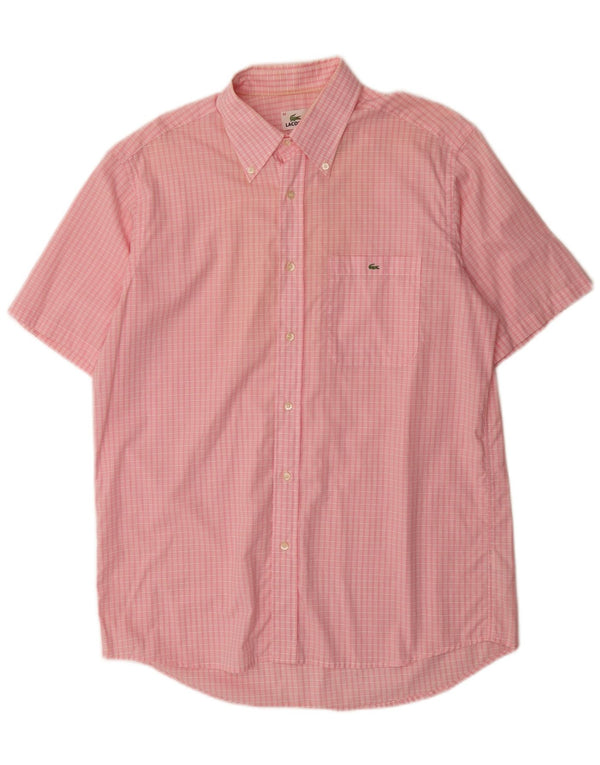 Lacoste Mens Short Sleeve Shirt Size 42 Large Pink Gingham Cotton