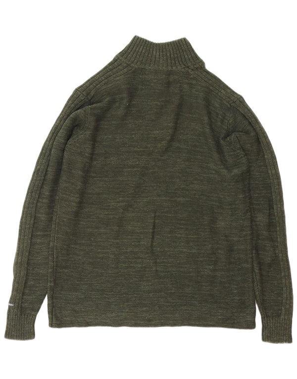 Columbia Mens Zip Neck Jumper Sweater Large Green Flecked Cotton