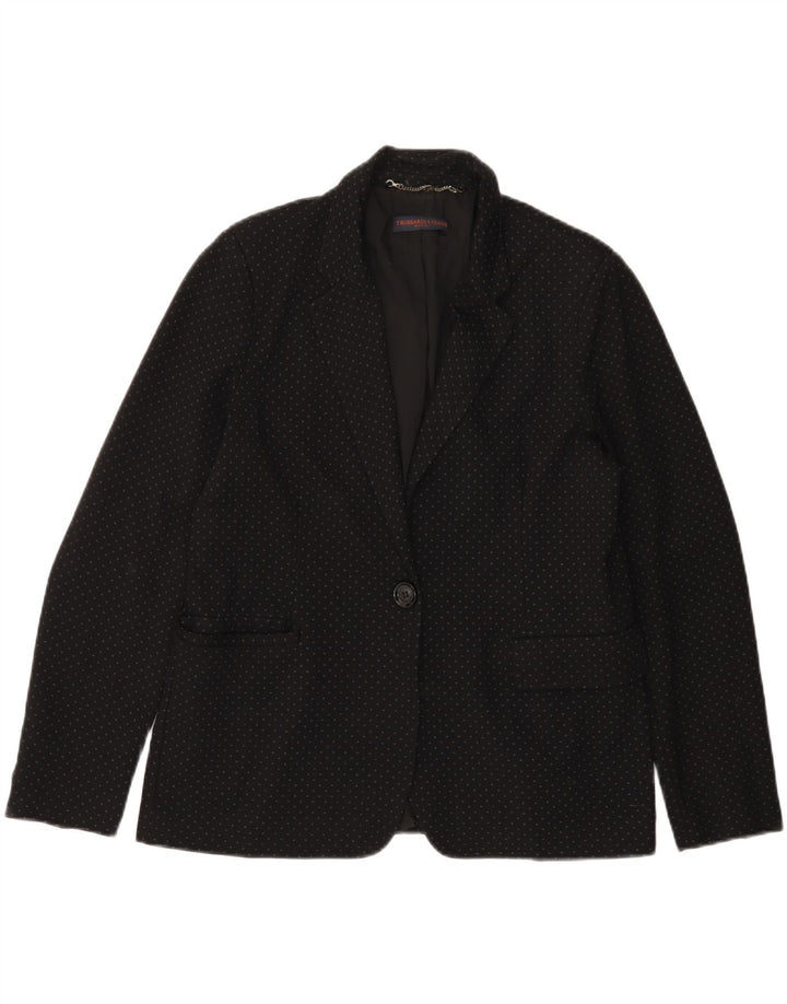 TRUSSARDI JEANS Womens 1 Button Blazer Jacket IT 44 Medium Black Spotted
