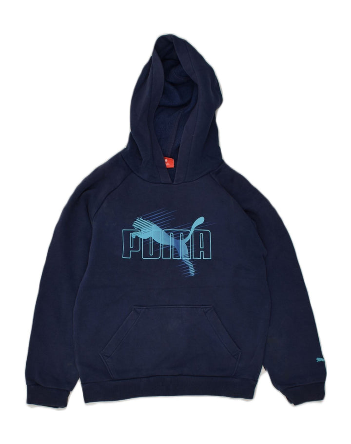 PUMA Girls Graphic Hoodie Jumper 7-8 Years Small Navy Blue Cotton | Vintage Puma | Thrift | Second-Hand Puma | Used Clothing | Messina Hembry 