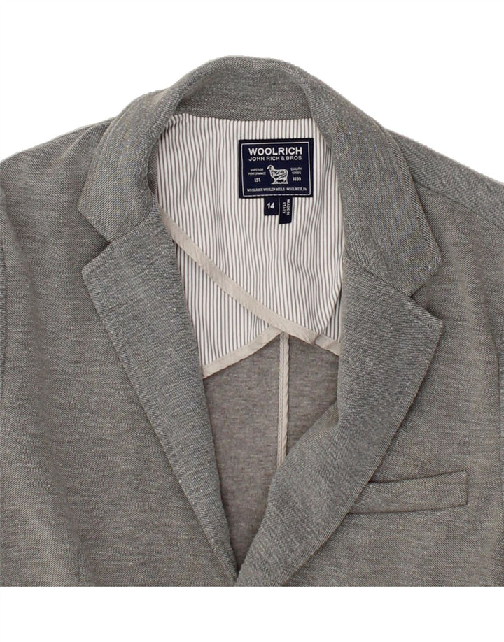 WOOLRICH Womens 2 Button Blazer Jacket UK 14 Medium Grey Cotton Vintage Woolrich and Second-Hand Woolrich from Messina Hembry 