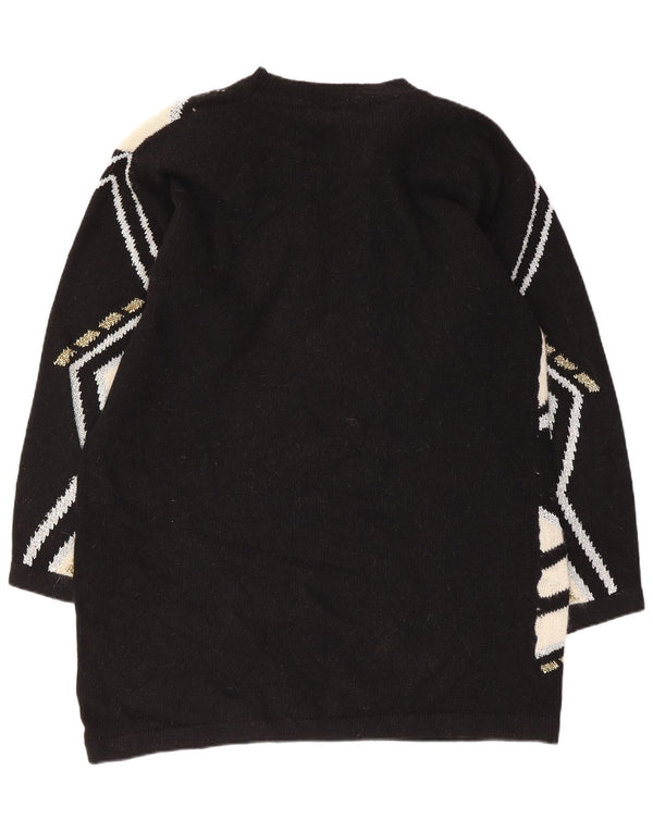 Vintage Womens Jumper Dress UK 16 Large Black Geometric Lambswool