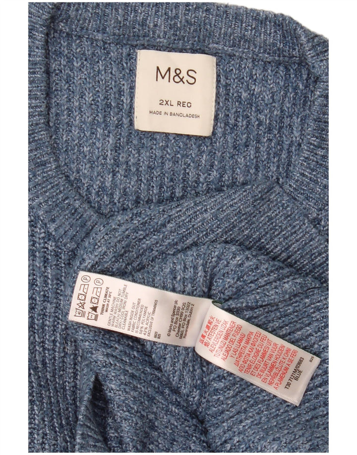 Marks & Spencer Herre sweater med rund hals 2XL Blå Flecked Polyamid