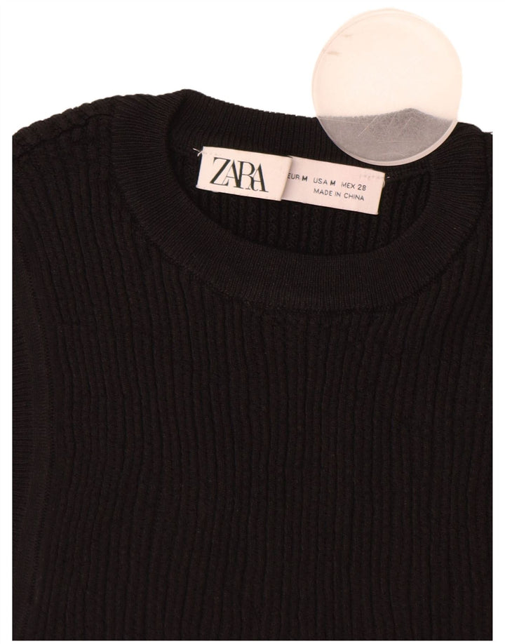 ZARA Womens Crop Vest Tank Top UK 12 Medium Black