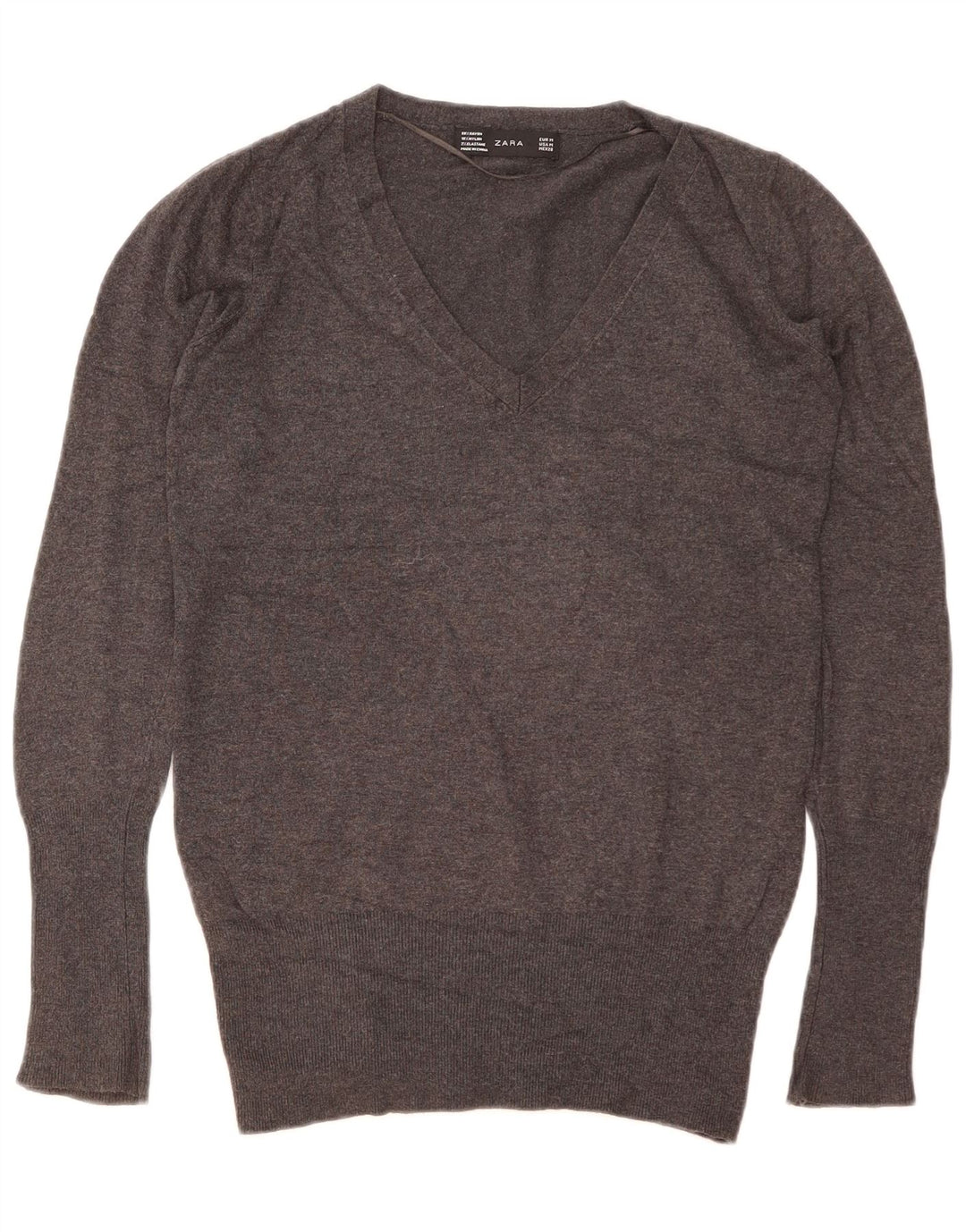 Zara Womens V-Neck Jumper Sweater UK 12 Medium Grey