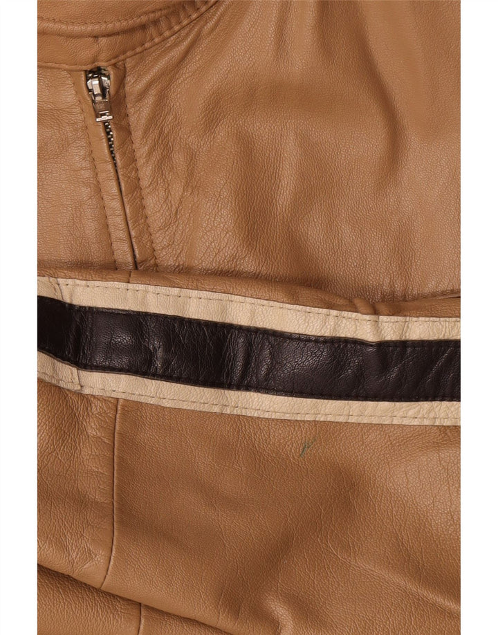 Vintage Mens Leather Jacket IT 54 XL Beige Colourblock Leather