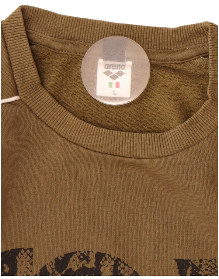 Arena Mens Graphic Sweatshirt Jumper Large Khaki Cotton
