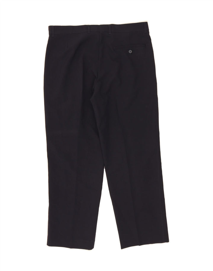 MARKS & SPENCER Mens Straight Chino Trousers W34 L29 Navy Blue Polyester Vintage Marks & Spencer and Second-Hand Marks & Spencer from Messina Hembry 