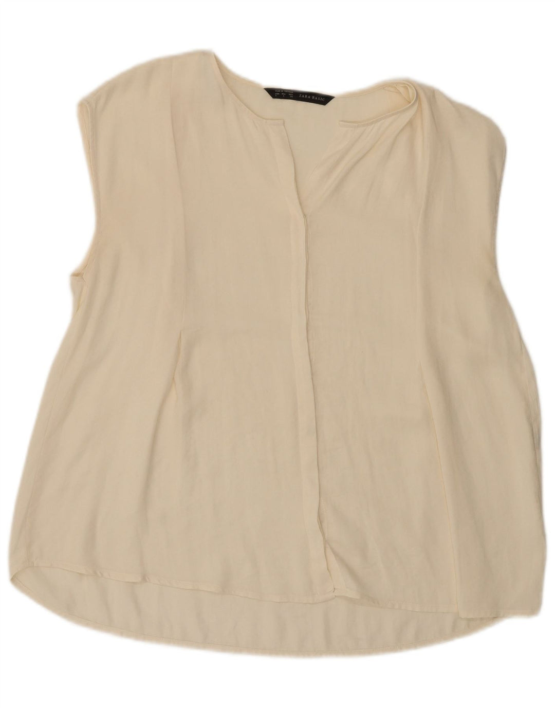 Zara Womens Sleeveless Shirt Blouse UK 16 Large Off White Polyester