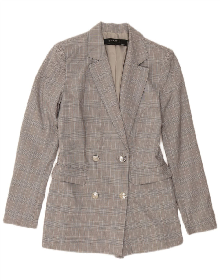 ZARA Womens Loose Fit Double Breasted Blazer Jacket EU 34 2XS Grey Check