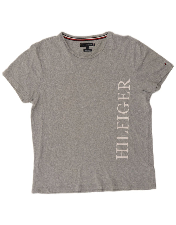 Tommy Hilfiger Dame Grafisk T-Shirt Top UK 16 Stor Grå Flecked Bomuld