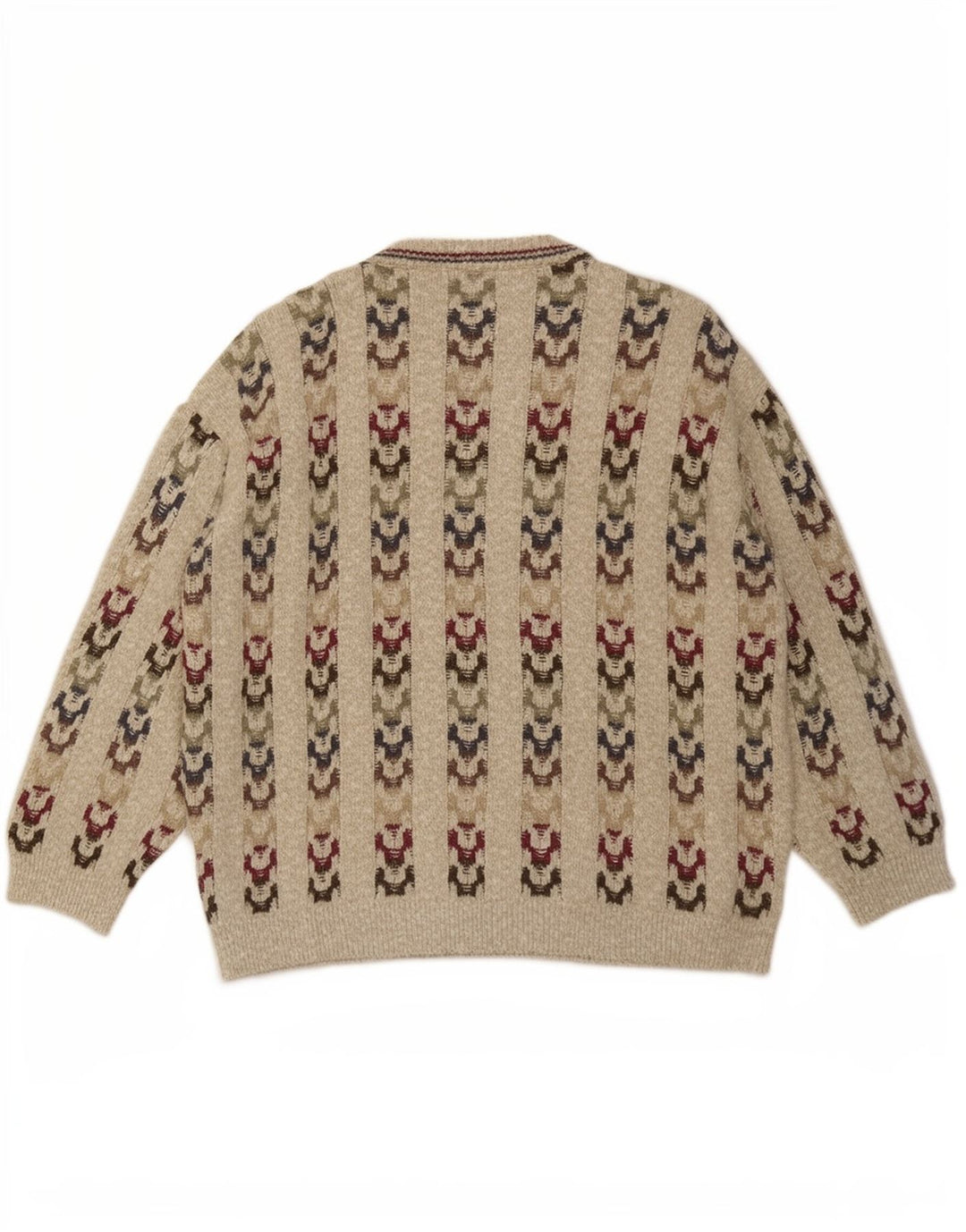 Paco Calvari Mens Crew Neck Jumper Sweater IT 50/52 Medium Beige Geometric