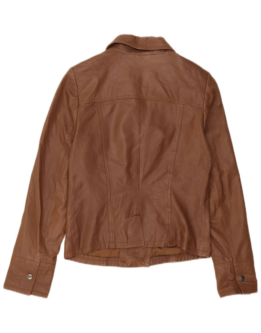 Reiss Womens Crop Læderjakke UK 10 Lille brunt læder