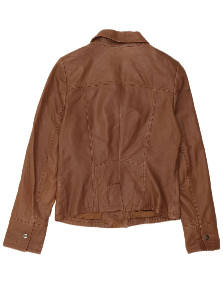 Reiss Womens Crop Læderjakke UK 10 Lille brunt læder