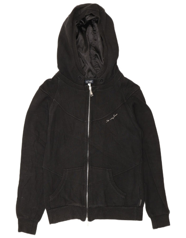 Armani Womens Zip Hoodie Pullover UK 16 große schwarze Baumwolle