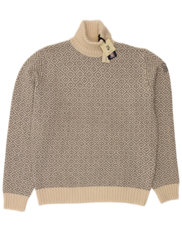 Marina Militare Mens Roll Neck Jumper Sweater 3XL Beige Geometric Lambswool