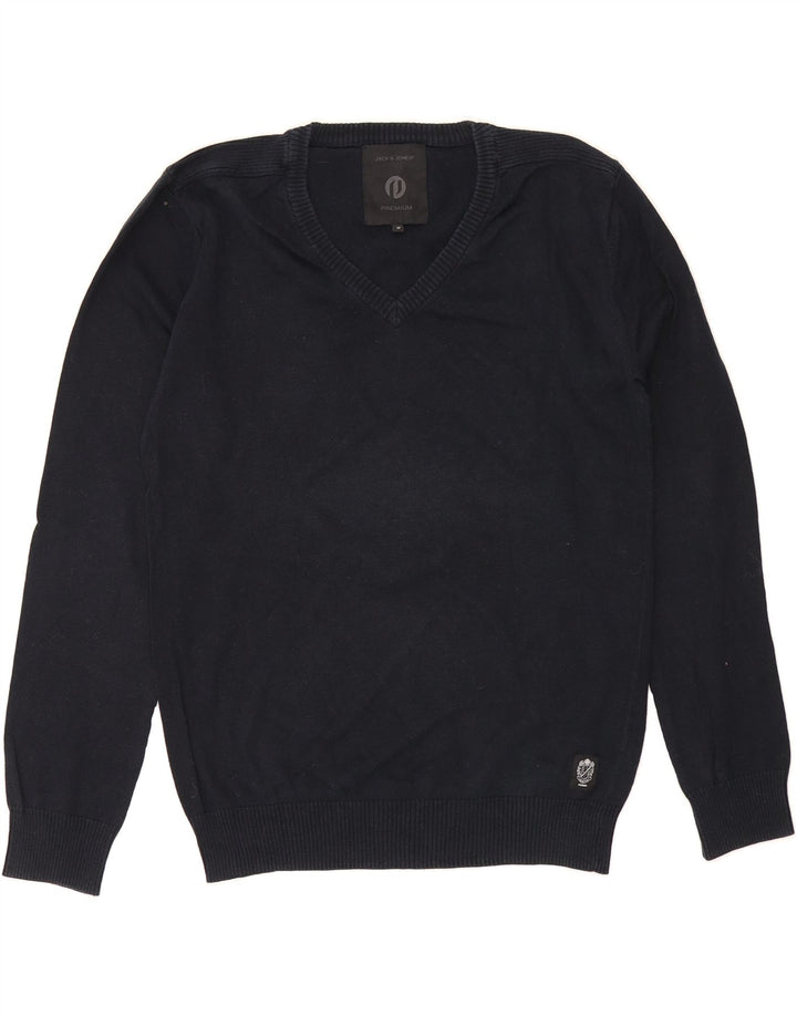 JACK & JONES Mens V-Neck Jumper Sweater Medium Navy Blue Cotton Vintage Jack & Jones and Second-Hand Jack & Jones from Messina Hembry 