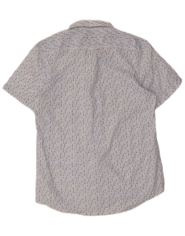 IZOD Mens Short Sleeve Shirt Medium Blue Spotted Cotton