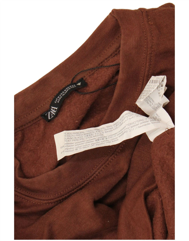 Zara Womens Crop Sweatshirt Jumper UK 14 Medium Brown Polyester